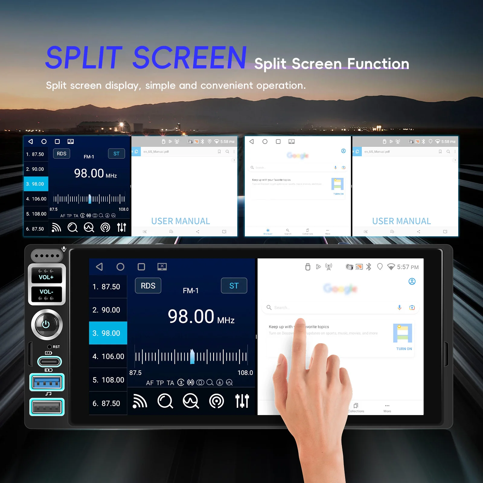 Podofo 4+64G 1 DIN Android Autoradio AI DSP Carplay Android Auto Mirror Link GPS-Navigation WLAN Intelligentes Autosystem FM/RDS – Detail 18