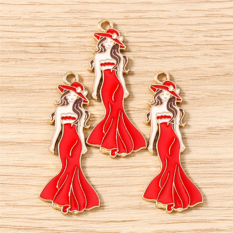 10 Stück 16x38mm elegante Emaille Schönheit Frauen Charms Anhänger für die Herstellung von Ohrringen Halsketten Armbändern DIY Handwerk Schmuck Zubehör – Detail 5