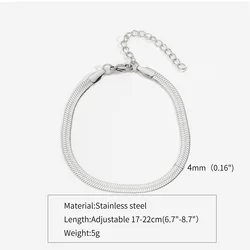Silver Stainless Steel Flat Chain Bracelet - Retro & Trendy Accessory (4mm Silver Color)
