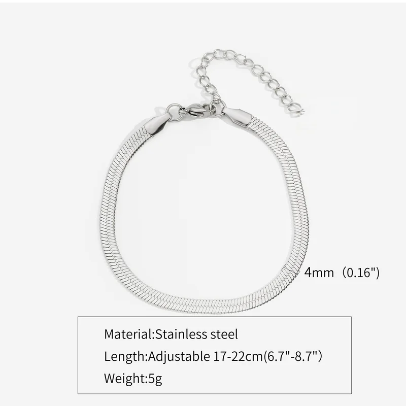 3mm Silver Color Stainless Steel Flat Chain Bracelet
