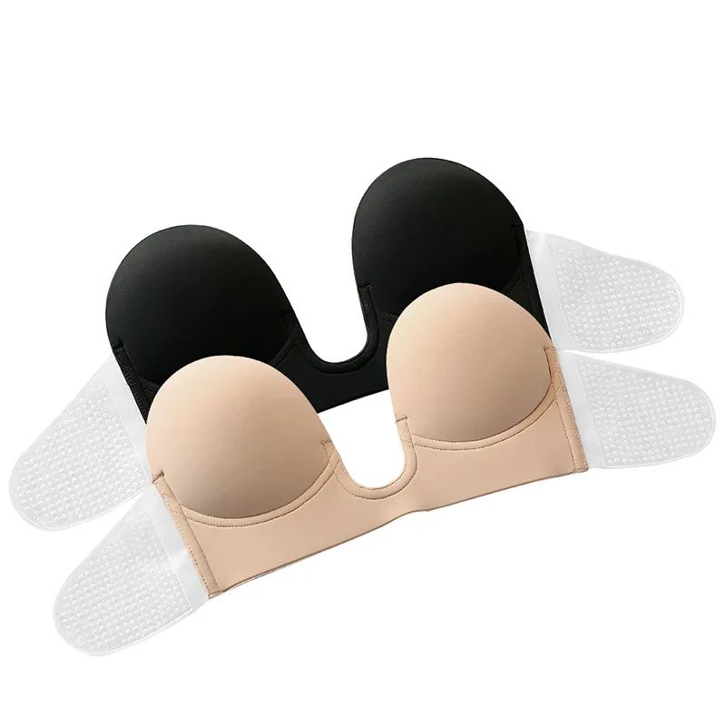 

Women Strapless Bras Invisible Push Up Bra Silicone Brassiere Deep U Underwear Dress Wedding Party Sticky Self-adhesive Bralette