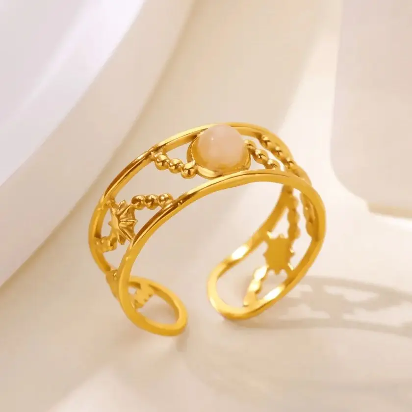 Hollow Star Moon Rings 18K Gold Plated Stainless Steel Geometric
