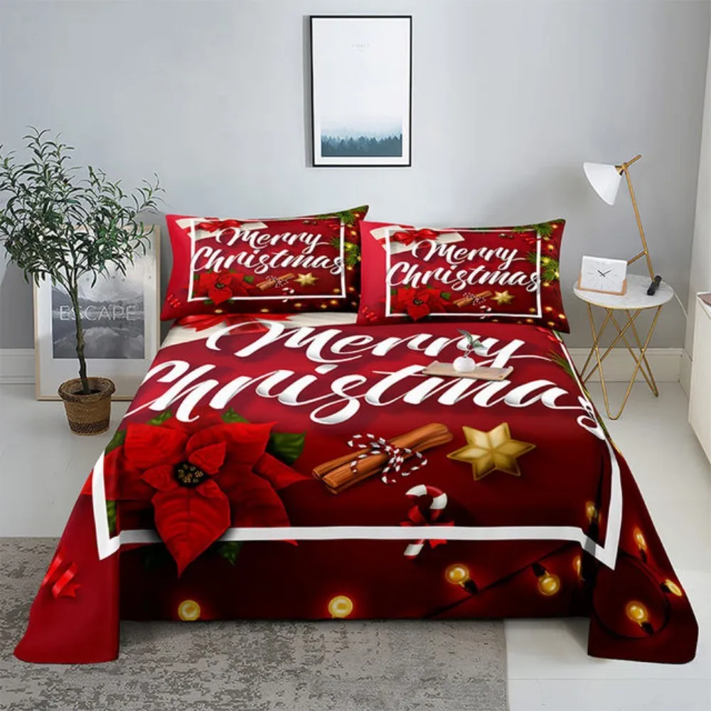 ChristmasBedSheetSetLinenPillowCaseCoverBeddingHome3DHD