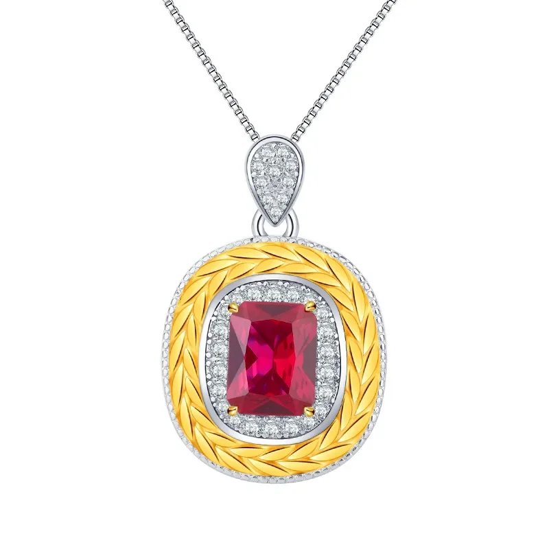 

Spring Qiaoer Vintage 925 Sterling Silver 7*9MM Emerald Ruby Gemstone Women Necklace Wedding Party Fine Jewelry Anniversary Gift