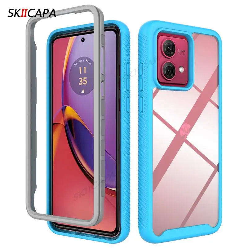 3-in-1 Hybrid Transparent Shockproof Armor Phone Case - Full Protection PC + TPU Cover