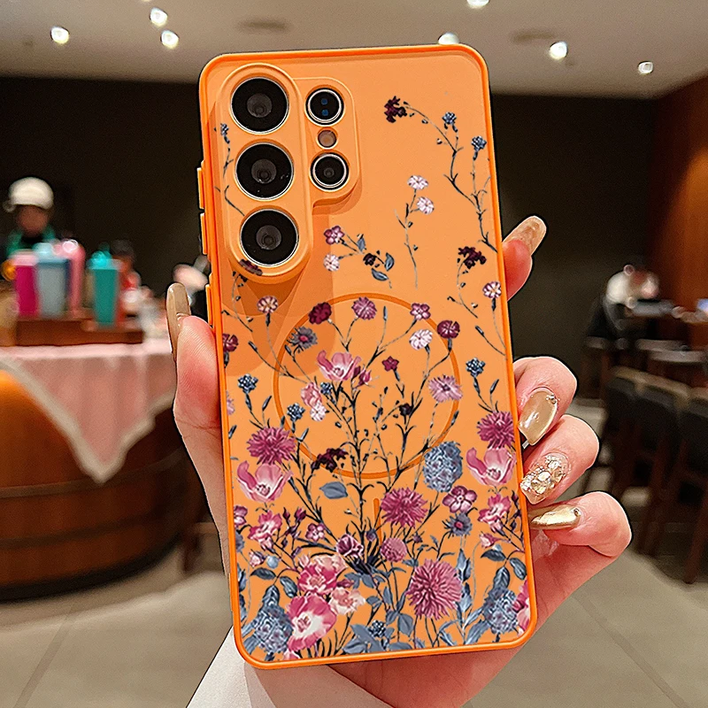 Retro Flower Pattern Magnetic Phone Case Cover