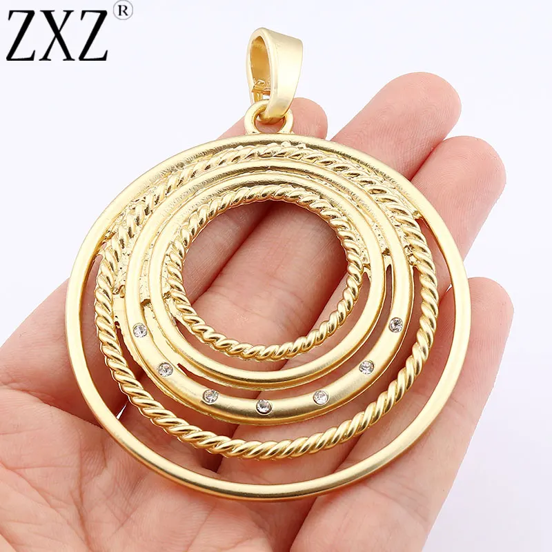 

ZXZ 2pcs Matt Gold Boho Large Open Round Charms Pendants for DIY Necklace Jewelry Making Findings 63x63mm