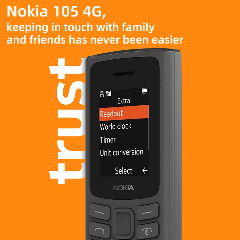 Original New Nokia 105 4G Dual SIM 1020 mAh Battery Ultra-long Standby with Flashlight Games FM Radio Rugged Push-button Phone