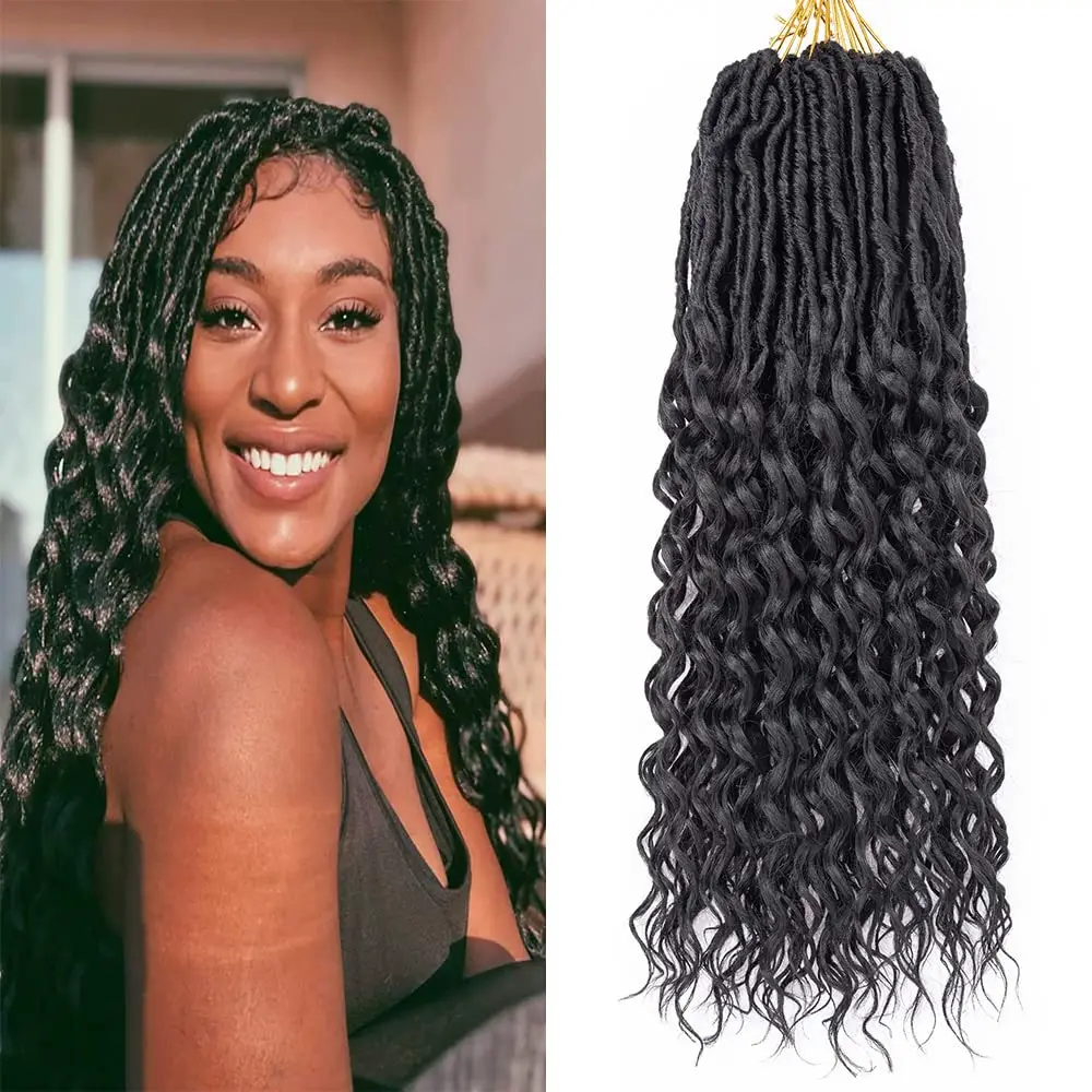 14-inch synthetic (35.5 cm) goddess crocheted hair 1 piece with new soft faux crocheted deep wave pre-loop extensions for women