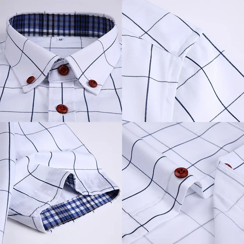 Summer Mens Shirts Short Sleeve Plaid Shirt Slim Casual Button Up Shirt Dress Shirts Men Cotton Big Size Men Clothing