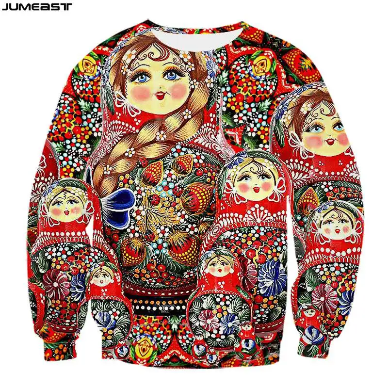

Jumeast Y2k Men Women 3D Printed Sweatshirt Russian Doll Long Sleeve Fashion HipT Shirt Sport Pullover Tops Tees