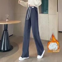 Women's High Waist Thickened Fleece Wide Leg Pants Autumn Winter New Style Casual Straight Corduroy Trousers Slimming Effect