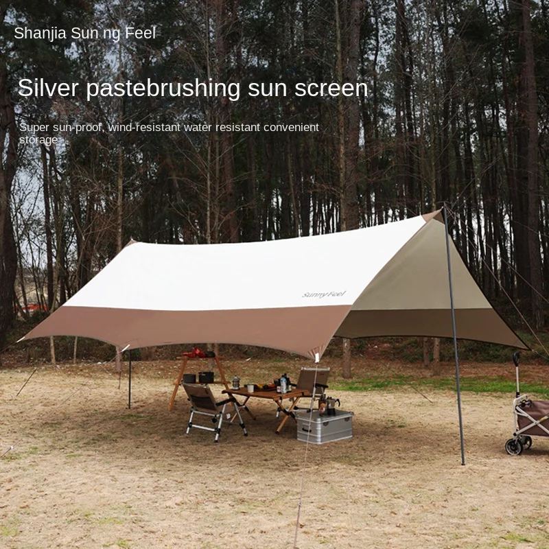 Outdoor Sunscreen Canopy Camping Wind and Rain Proof Coated Silver Portable Octagonal Canopy