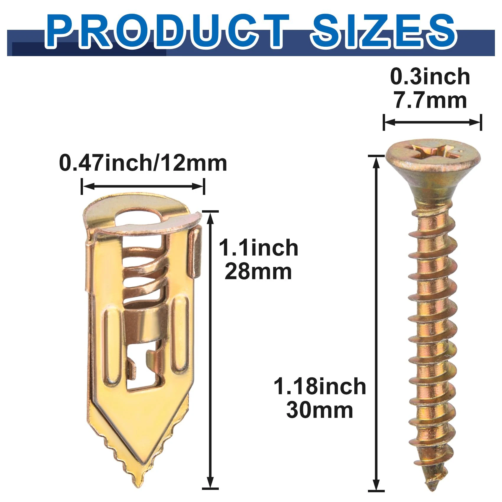 AIEX 50 Sets Drywall Self-Drilling Anchors With Screws, Carbon Steel Hollow Wall Anchor Tapping Screw Kit Plasterboard Expanding Anchors For Hanging Shelves