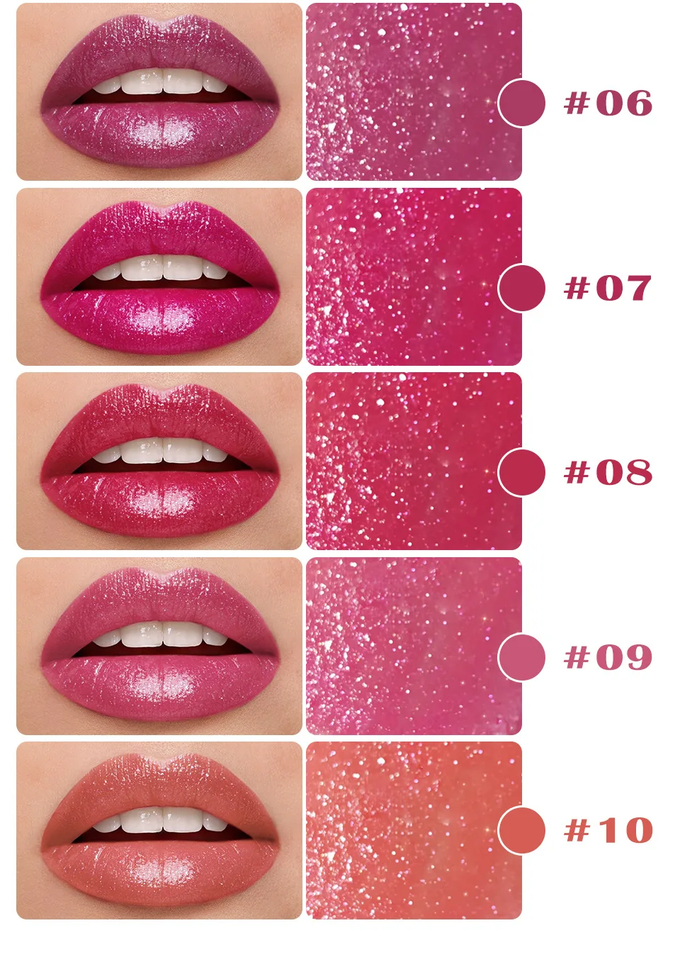 10 Color Glitter Pearlescent Lipstick Waterproof Lasting Diamond Lipstick Shiny Lip Gloss Non-stick Cup Red Sexy Lip Tint Makeup