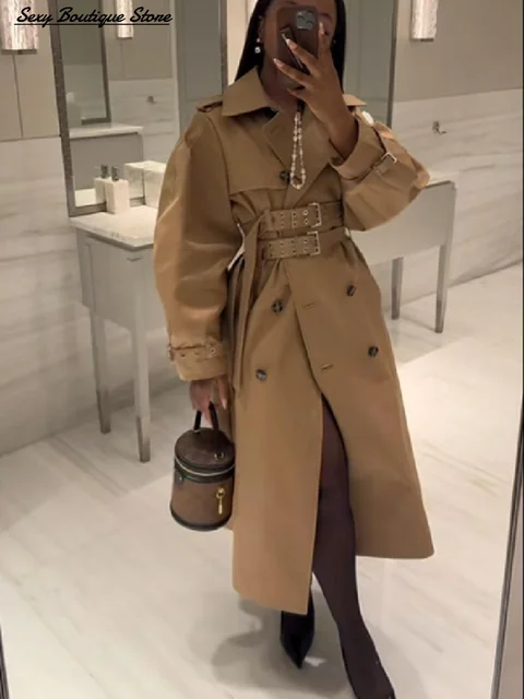 Chic Punk Trench Coat For Women Full Sleeve Loose Hooded Crop Coat Lapel Bat Sleeve Long Coats 2025 New Lady Y2k Fall Outwears 5