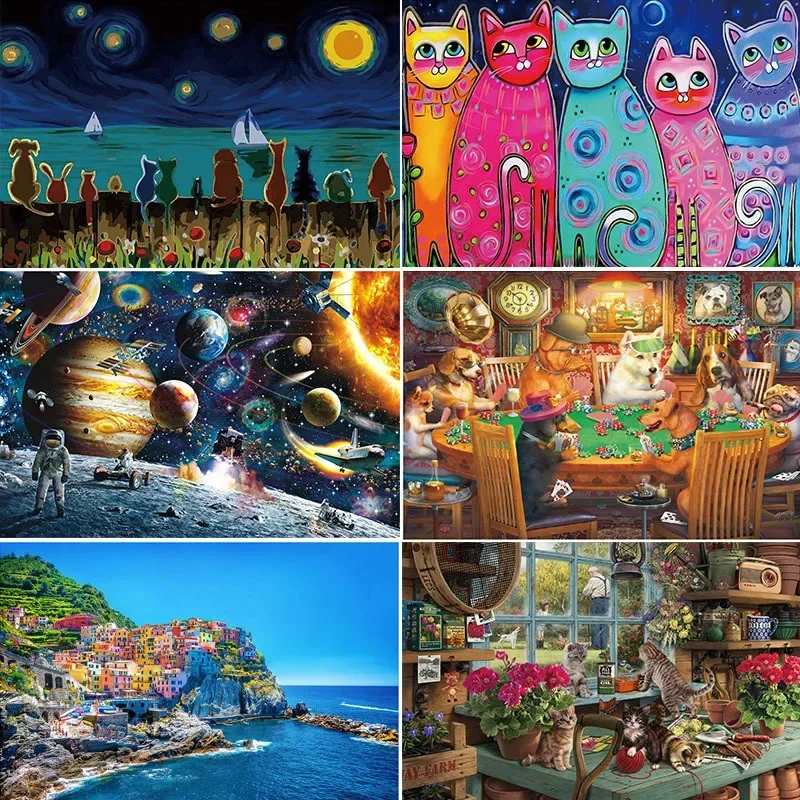 38*26cm Adults 1000 Pieces Paper Jigsaw Puzzles Puppy Gathering Cute Animals Paintings Stress Reducing Toys Christmas Gifts 6