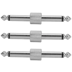 Triple Set Pedalboard Straight Connector Adapters - 1/4 Inch Male to Male Coupler Plugs (Silver)