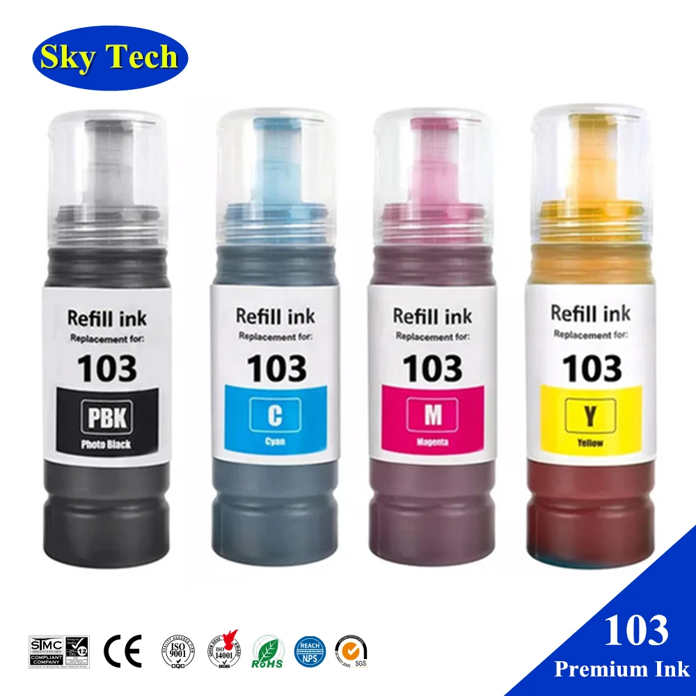 Sky Premium Refill Ink 103, Compatibile Per Stampante Epson Ecotank L1110 L3100 L3110 L3111 L3116 L3150