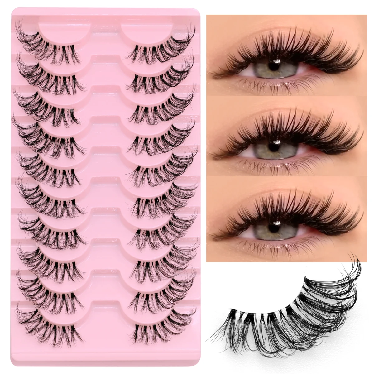 GROINNEYA Soft Natural Clear Band Faux Mink Wispy Eyelashes