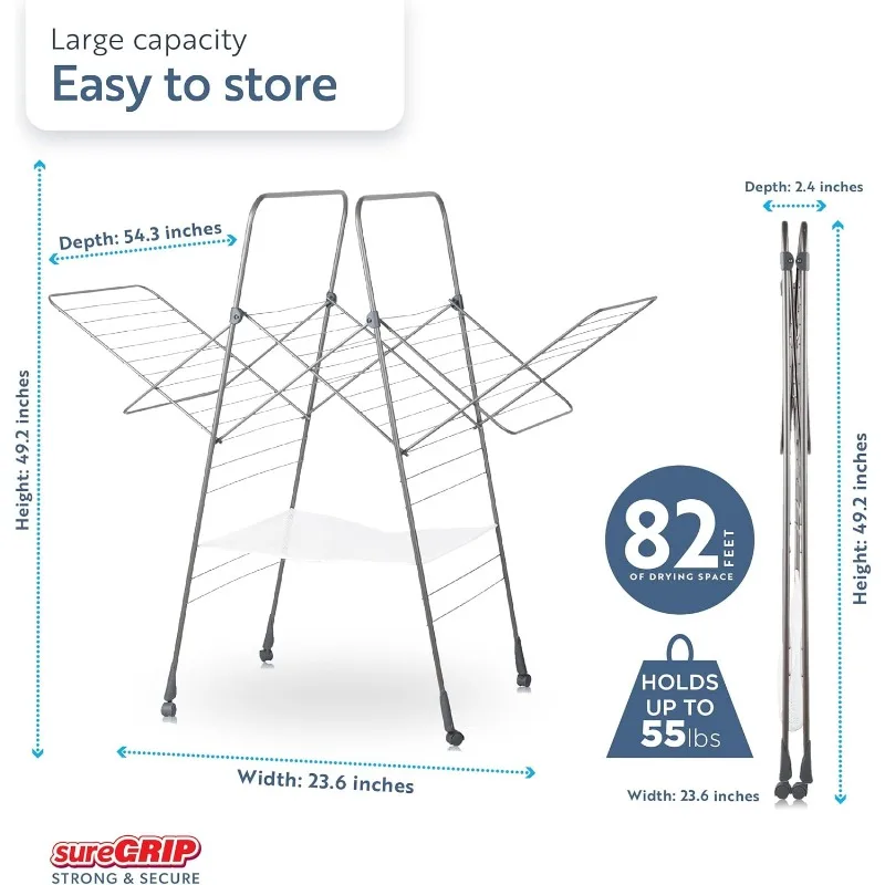 Homecare Premium SureGrip Multidryer Indoor and Outdoor Clothes Drying Rack, Lightly Textured Non Slip Rungs, 82 Ft. of Drying 3