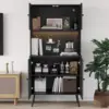 Rattan Kitchen Pantry Storage Cabinet with Power Outlets, LED Lights, Pegboard - 62.6" Tall Hutch Sideboard Buffet Cabinet, 4