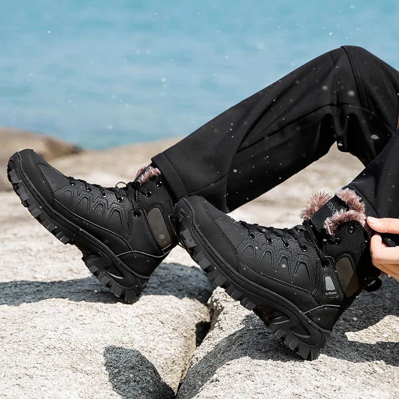 Brand Fashion Winter Men's Boots Super Warm Fur Men Snow Boots Outdoor Non-Slip Rubber Hiking Boots Waterproof Men Ankle Boots