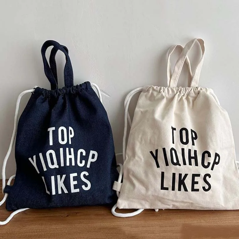 Kids Backpack Drawstring Closure Kids School Bags Children's Plaid Backpack For Boys Girls Canvas Bag School Bags 4