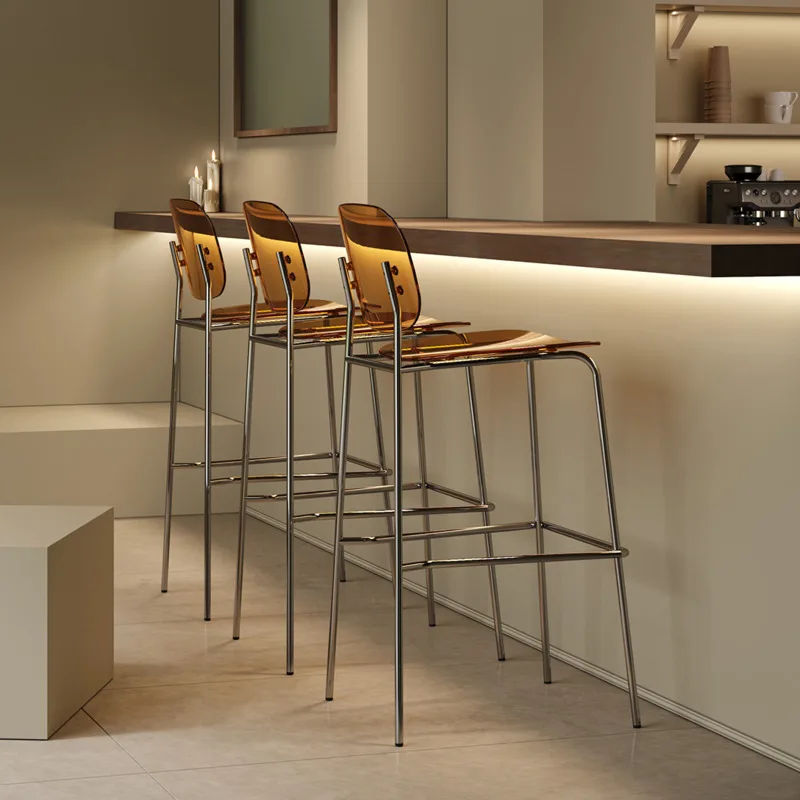 

Nordic High Bar Stools Milk Tea Coffee Shop Backrest Stool Small Family Home Island Bar Kitchen Stools Ins Wind Design