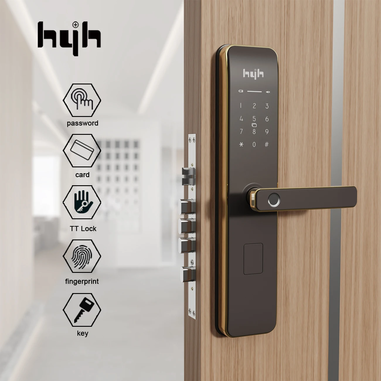 

hyh Aluminum Alloy Lock Fingerprint Lock for Security Door Password TT Lock App Keyless Enter Smart Lock