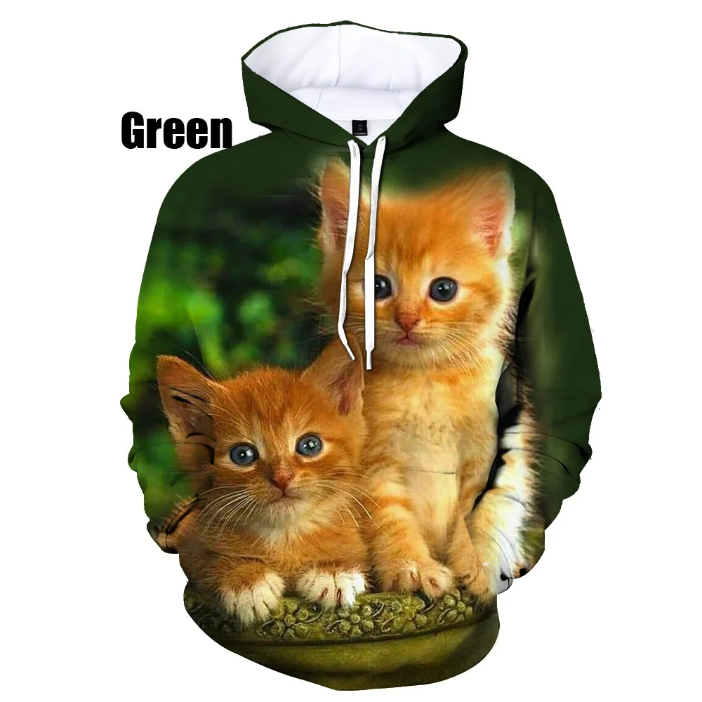 Cute Green Doodle Cat Print Men's Zip Up Hoodie