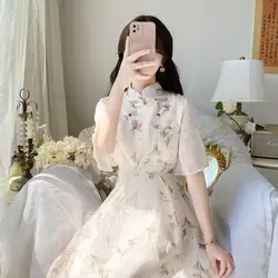 Chinese Style Improved Qipao Fairy Vestido Qipao Cheongsam Dress Daily Women Improved Oriental Qipao Flower Elegant Hanfu Dress