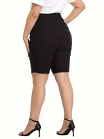 2024 summer new women's plus-size extreme waist-hip ratio style solid color slim-fit shorts - Image 4