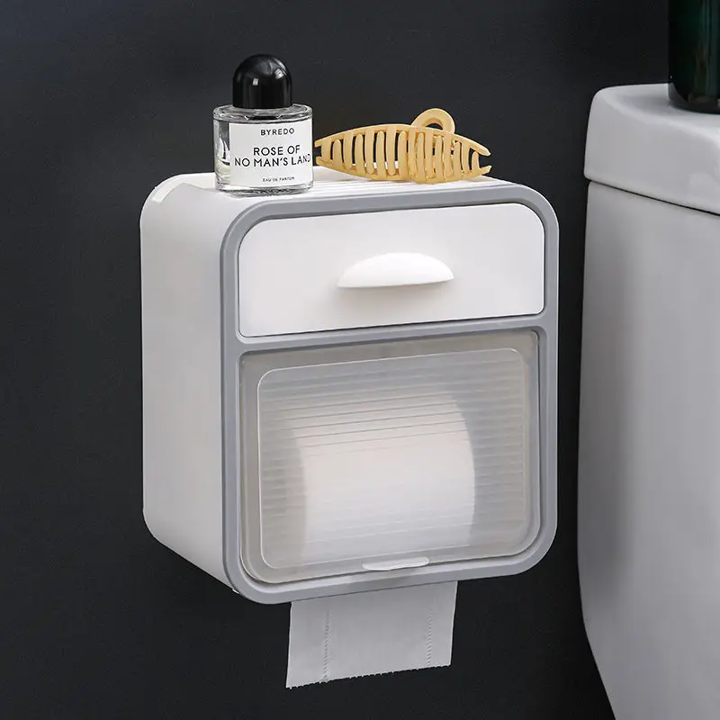 

Toilet Paper Roll Holder, Wall-mounted, Punch-free, Waterproof, Light, Translucent Tissue Box, Bathroom Storage Accessories