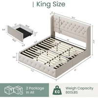 Bed Frame with 4 Storage Drawers and Tufted Headboard Linen Upholstered Frame Wingback Beds with Wooden Support, Easy Assembly 2