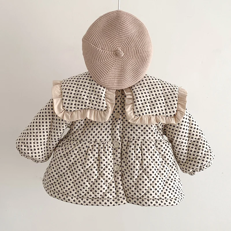 Winter Korean Style Floral Printing Thicken Warm Cardigan Coat Toddler Baby Girl Plush Jacket Newborn Baby Girls Thick Coat