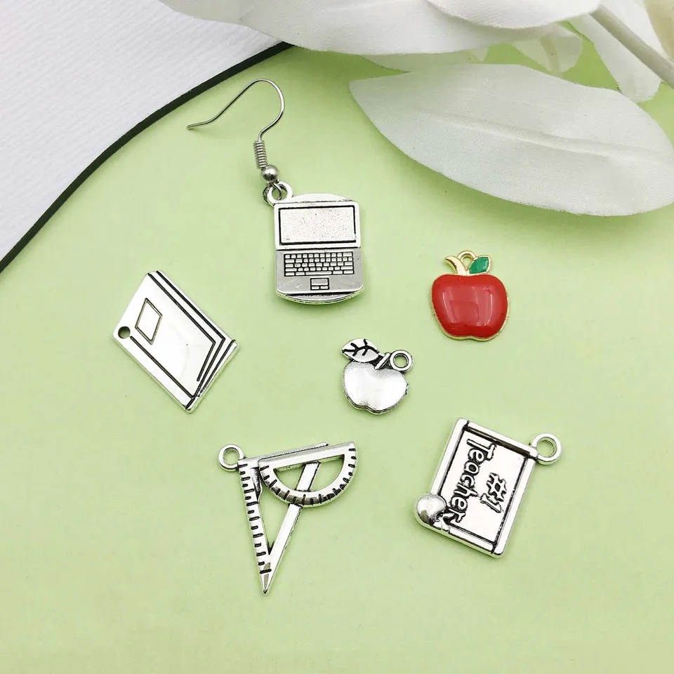 Ciondolo In Argento 925 A Tema Scuola – Penna, Righello E Libro – Charm Per Bracciale - 5