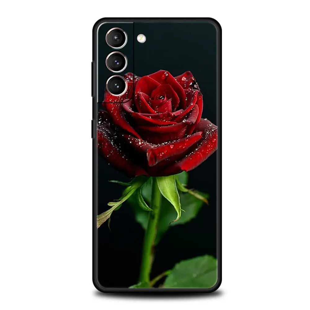 Elegant Red Rose Floral Soft Silicone Phone Case Cover