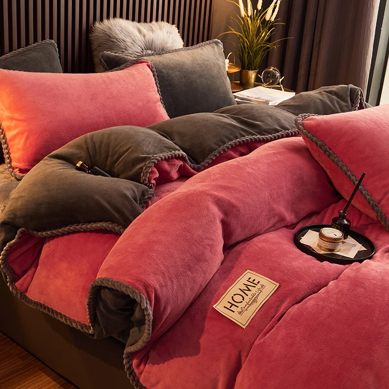 Winter Milk Velvet Four-piece Coral Velvet Thick Duvet Cover Double-sided Flannel Bedding