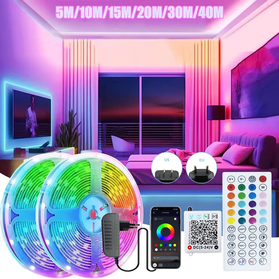 DC 24V LED 조명 스트립, 전원 공급 장치 포함, 5M 10M 15M 20M 3..