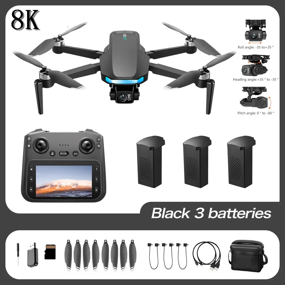 Drone 4K/6K/8K avec caméra HD, 1 ou 2 batteries, pliable, télécommande