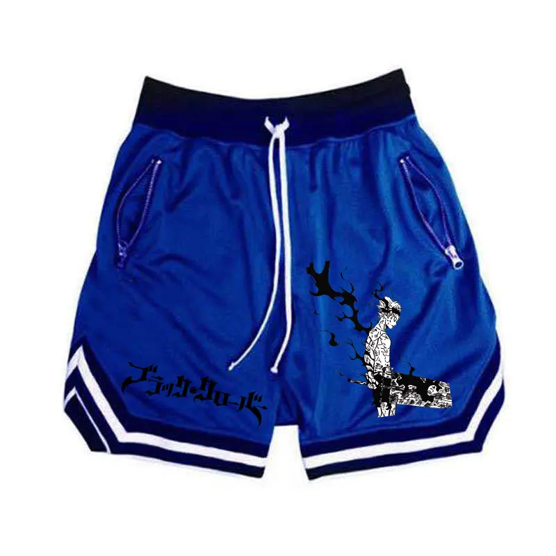 Anime Black Clover Basketball Shorts Men Striped Running Sport Gym Shorts Mesh Breathable Fitness Training Workout Bottom
