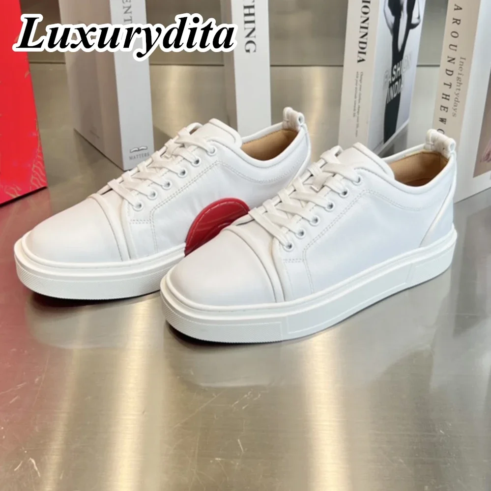 LUXURYDITA Designer Men Casual Sneakers Real Leather Rivet Luxury Male Tennis Shoes 38-46 HJ921
