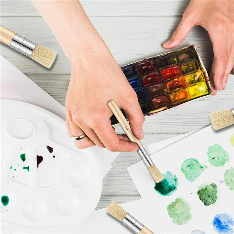 E-Easy To Use-나무 스텐실 템플릿 페인트 브러쉬 수채화 예술 그림 DIY 공예용 나무 손잡이 페인팅 브러쉬