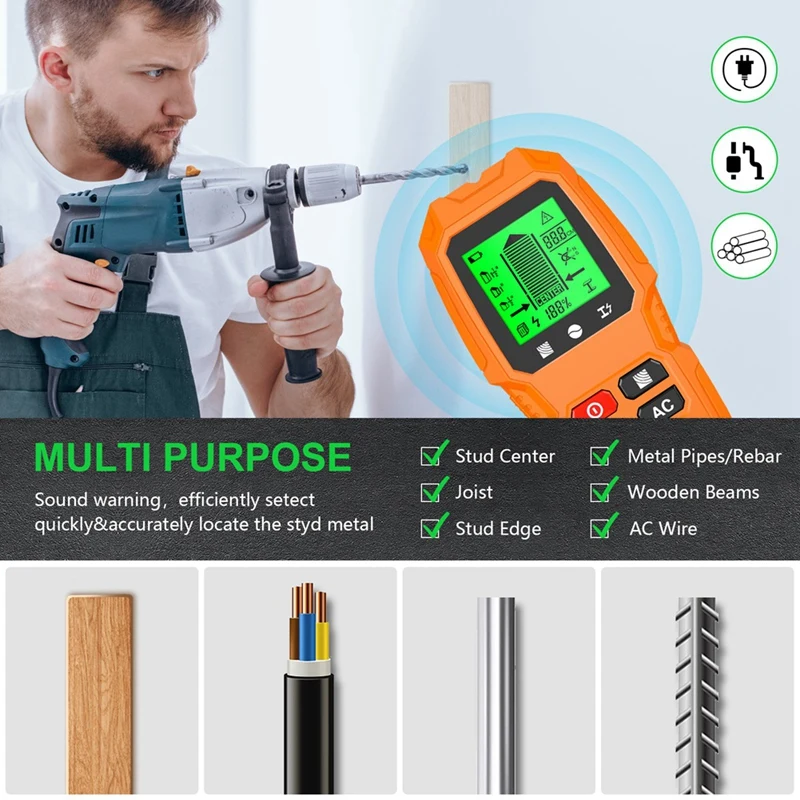 M05K Stud Finders & Scanners For Wall Wood Wire Metal Studs Detection, Electronic Stud Detector, Large HD LCD Display
