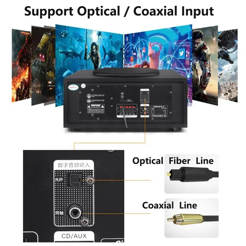 Bluetooth 5.1 High Power HiFi Fever Subwoofer Surround Stereo Active Speaker Wooden 8&Omega; Fiber Coaxial TV Home Theater Audio Set