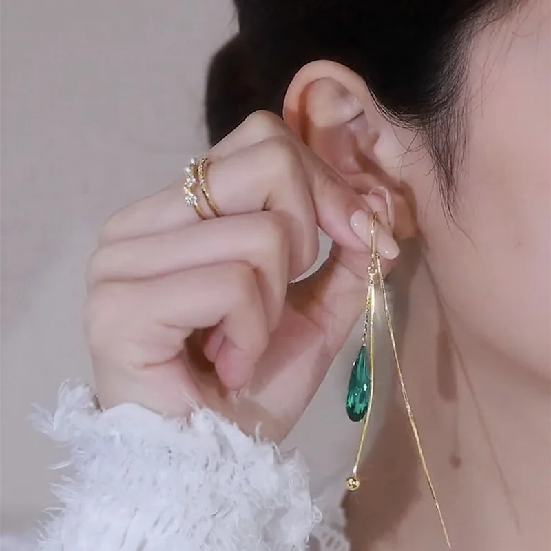 Elegante Lila Strass-Ohrhänger für Damen, Trendige Glänzende Kristallblumen-Ohrringe mit Langen Quasten, Charmanter Hochzeitsschmuck als Geschenk – Detail 17