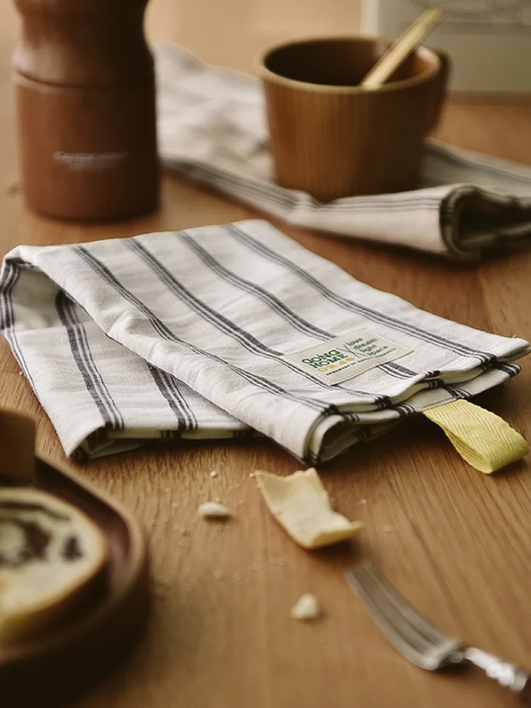 Cotton Cloth Napkins Tea Towel Retro Placemat Home Kitchen Use Mats 67cmX46cm Large Size Stripe Yellow Green Color 1 Piece