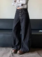 American Retro High Street Button Design Bootcu Bla Knife  Wide Leg Loose Long Jeans for Men And Women Trendy - Image 2