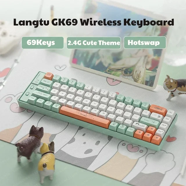 Langtu GK69 Wireless Bluetooth Gaming Mechanical Keyboard Three-Mode Hot-swappable RGB69 Key Gaming Keyboard PC Laptop Gamers 6